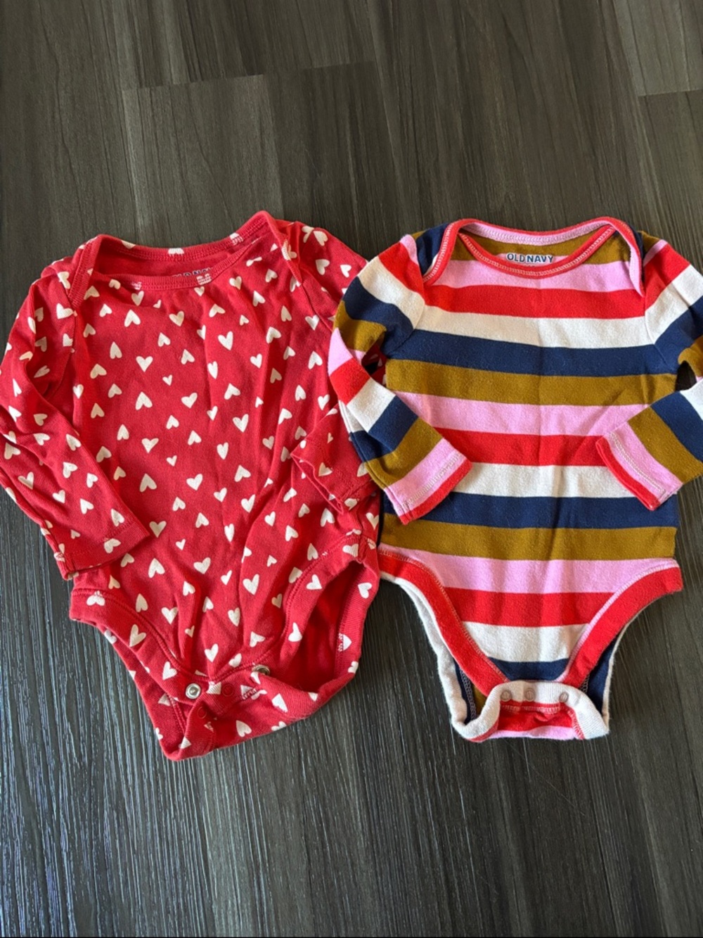 Old Navy Red Heart & Multicolor Striped Baby One-Piece Duo